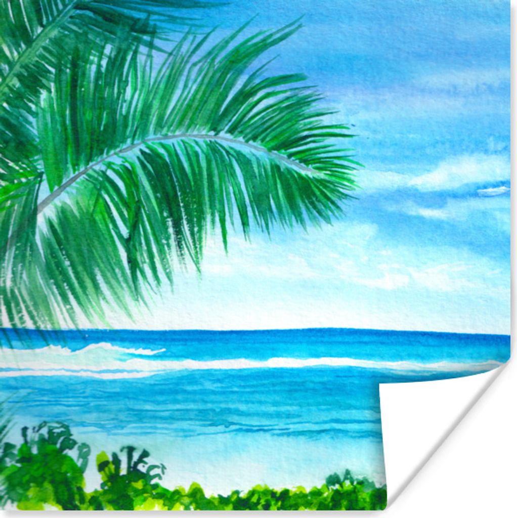 MuchoWow Poster Meer - Pflanze - Aquarell 50x50 cm - Wohnzimmerdekoration