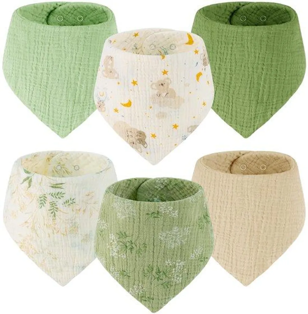 Foulard bébé en coton vert lot de 6 pièces - Tour de cou doux nouveau-né