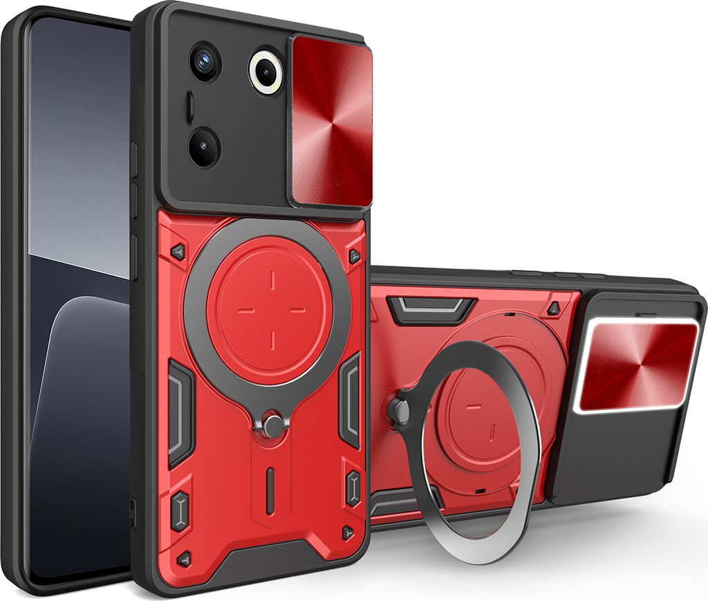 Handyhülle für Tecno Camon 20 Pro Dual-Layer Stoßfest Rüstung Hülle mit Dia Kameraschutz und Kreisförmig Ring Ständer Rot