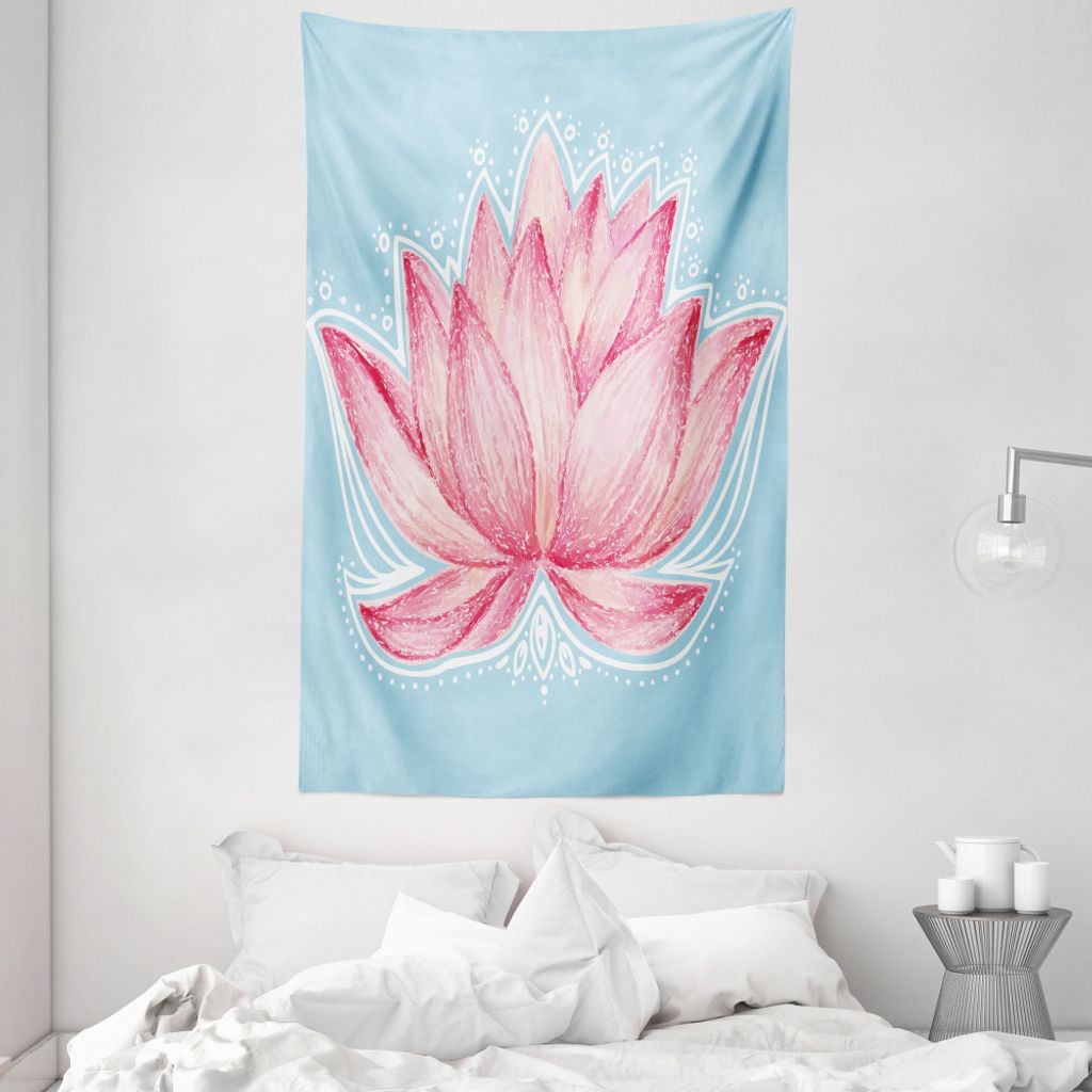 ABAKUHAUS Natur Wandteppich und Tagesdecke, Garten Lotus Flower aus Weiches Mikrofaser Stoff Waschbar ohne Verblassen Digitaldruck, 140 x 230 cm, R...