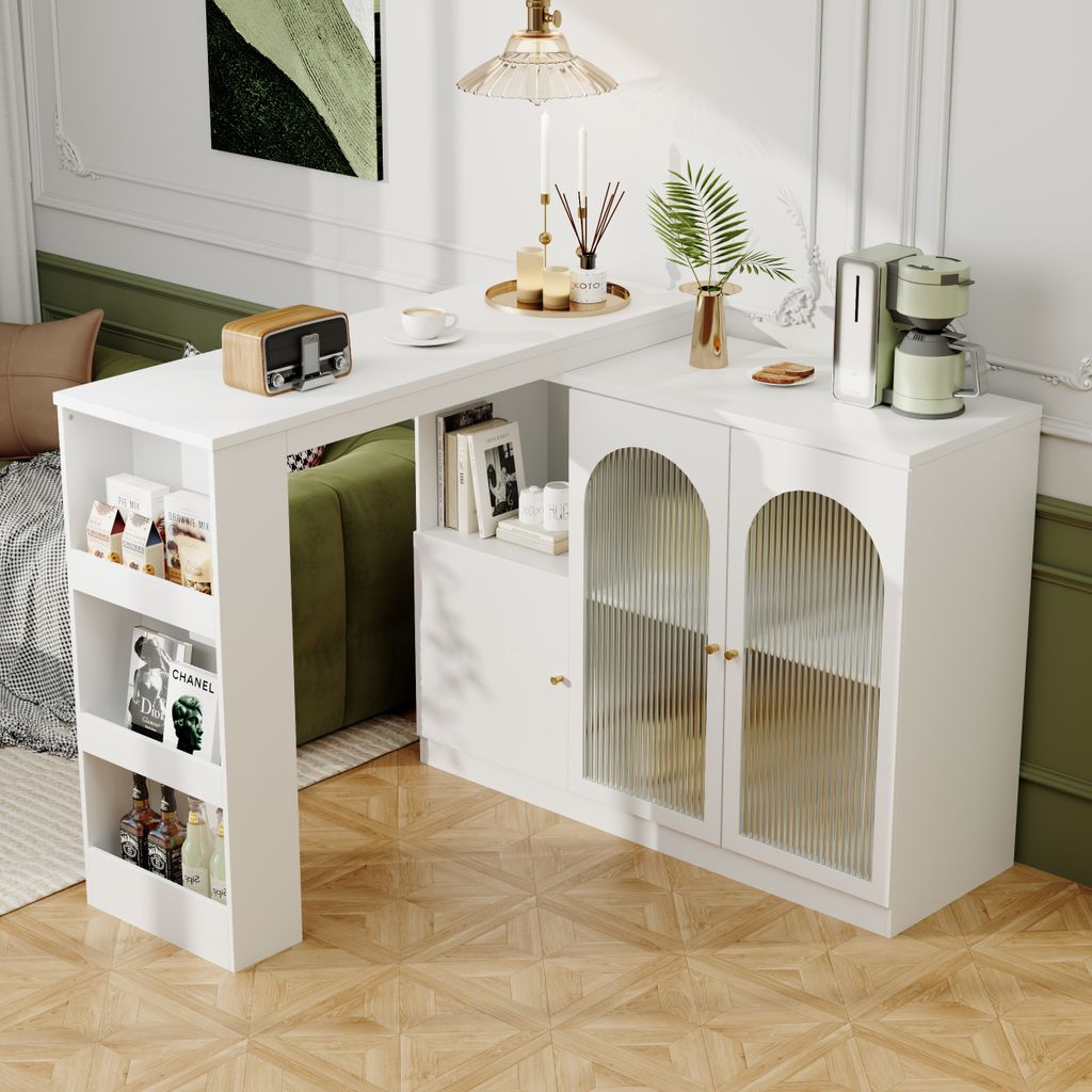 okwish Bartisch Hauptkörper 120 x 40 x 97 cm Moderner ausziehbarer Bartisch (Ausziehbarer Esstisch mit Glas für Esszimmer), für Küche, Wohnzimm...