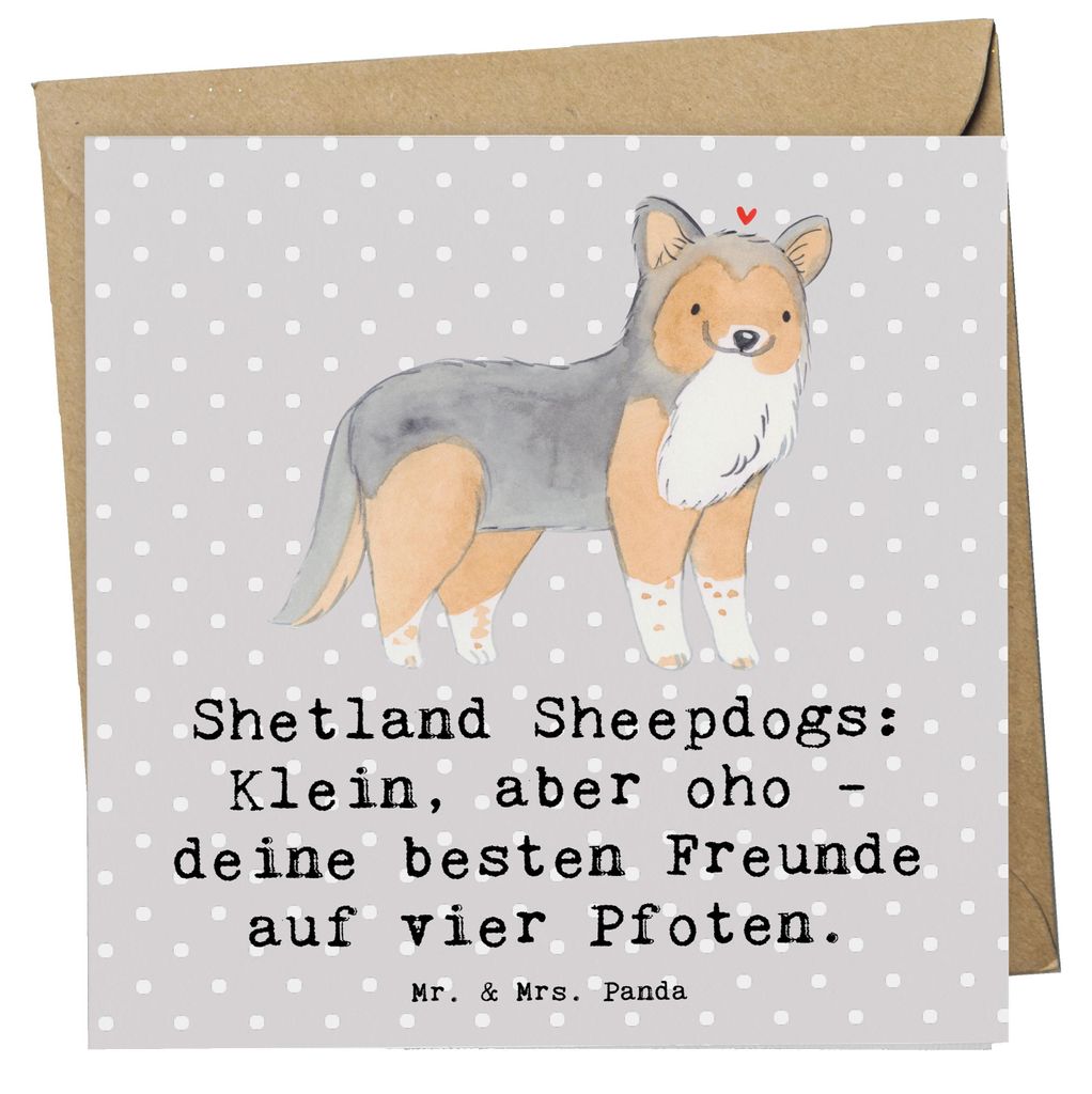 Mr. & Mrs. Panda faltkarte Shetland Sheepdog Freunde - Grau Pastell - Geschenk, Hunderassen Eigenschaften, treuer Begleiter, große Herzen, Beschre...
