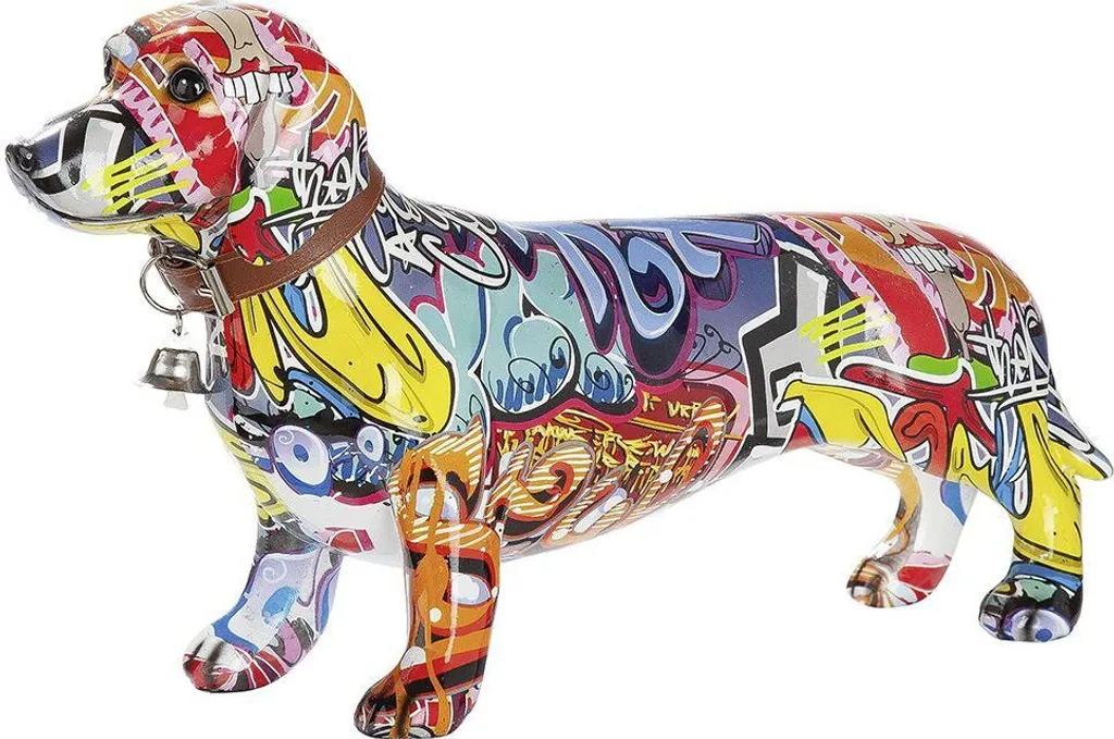 Statue Teckel Multicolore en Résine Style Street Art Gilde - 36 cm - 2