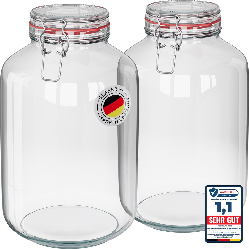 WELLGRO Einmachgläser mit Bügelverschluss rund 4880ml - Produktbild 