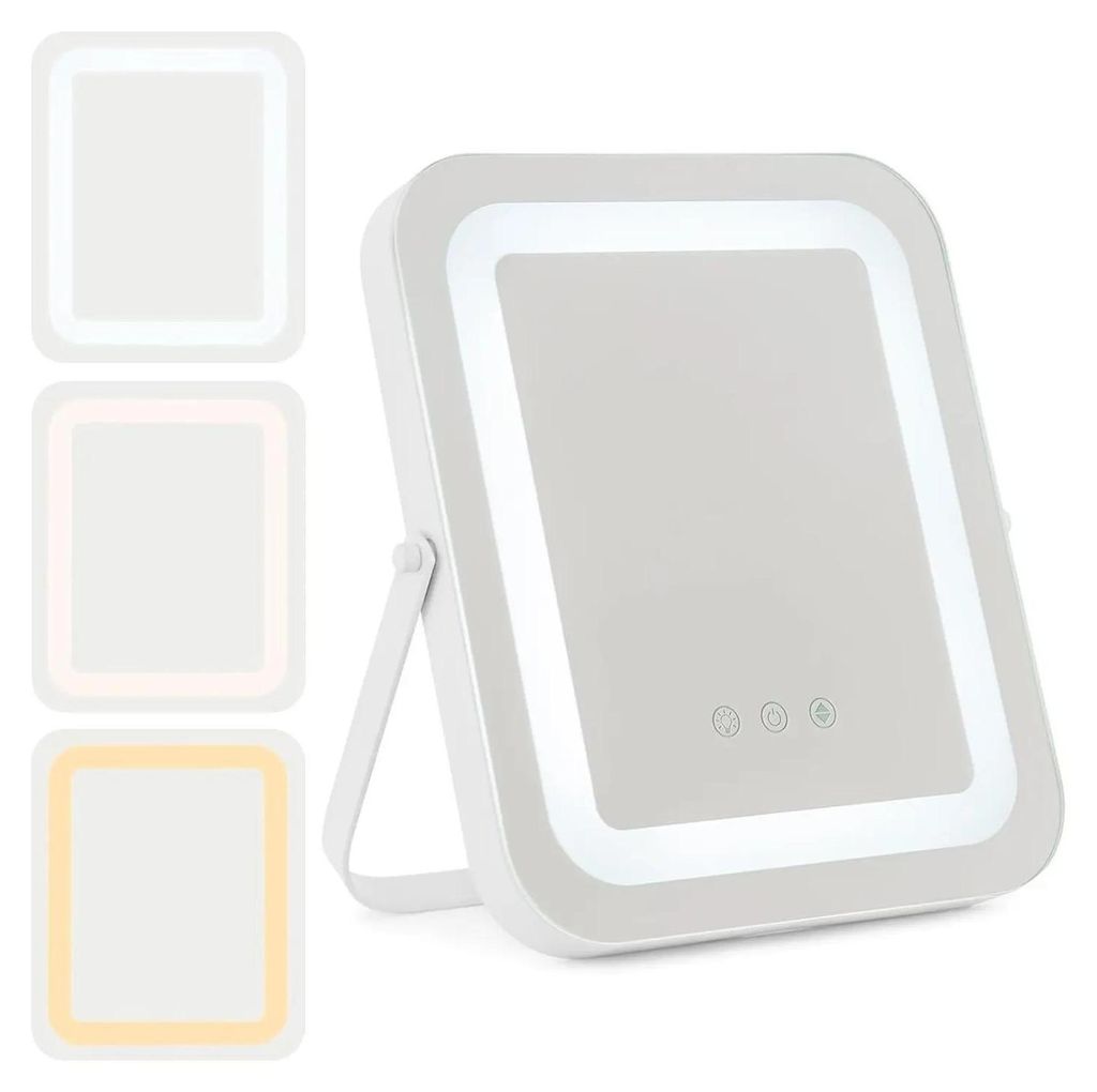 Schminkspiegel - Tischspiegel - Mit Beleuchtung - Touch-Schalter & Memory-Funktion - Neigewinkel verstellbar - Weiß