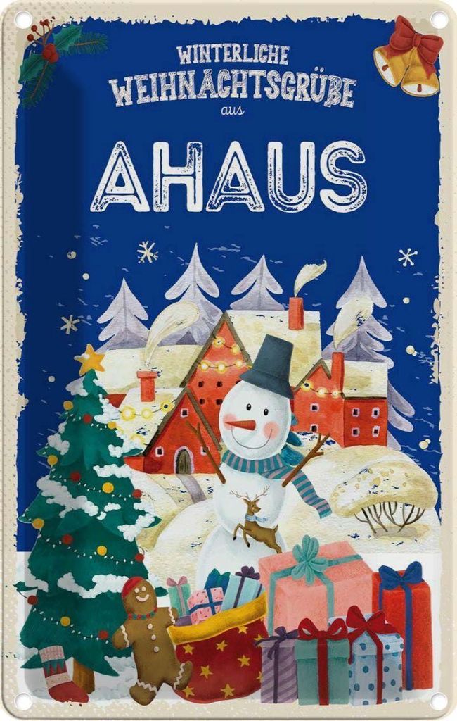 vianmo Blechschild 18x12 cm Weihnachtsgrüße aus AHAUS Weihnachten