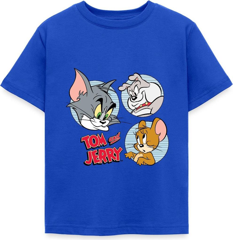 Spreadshirt Tom Und Jerry Spike, Tom und Jerry Kacheln Kinder T-Shirt, 98/104 (3-4 Jahre), Royalblau