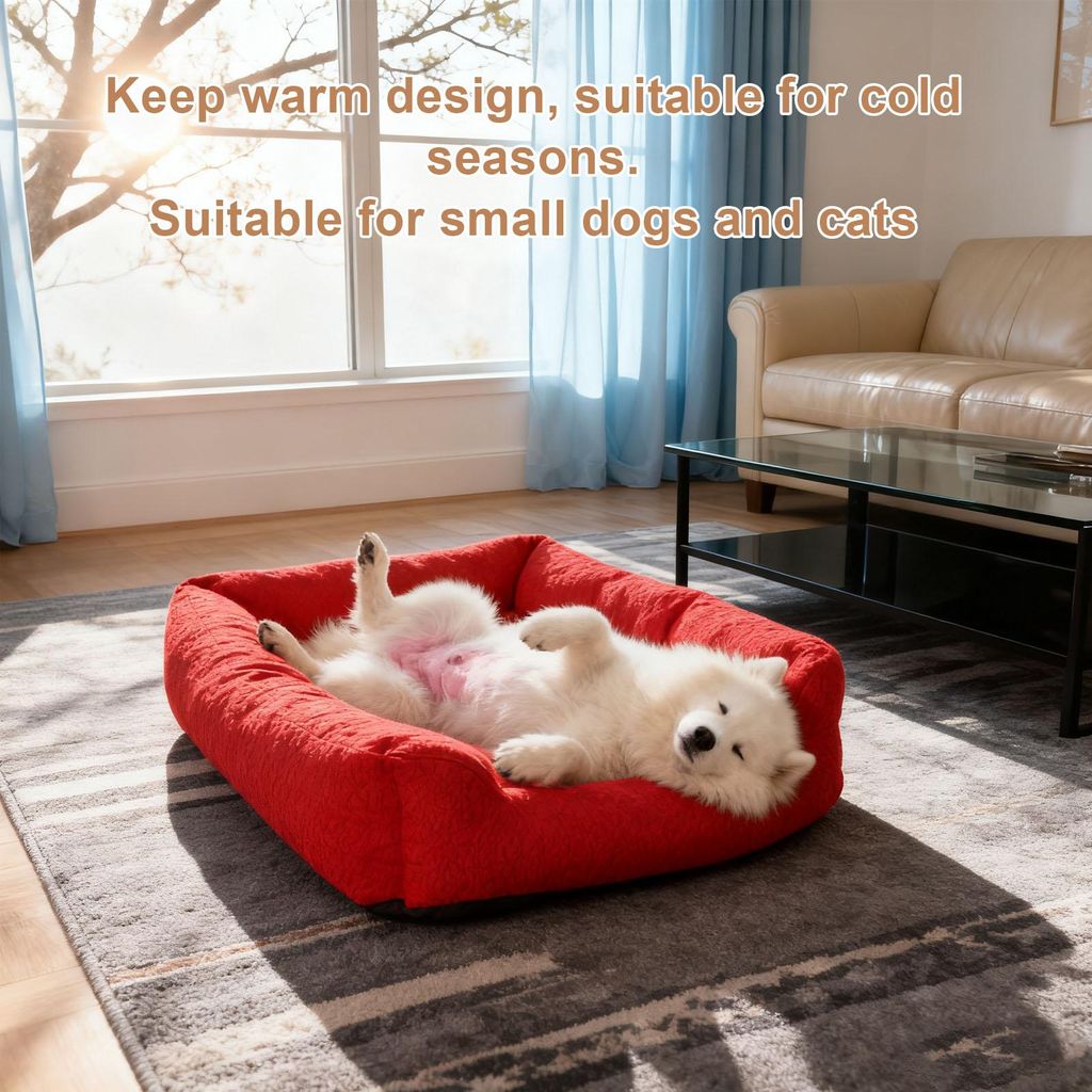 Hundebett Winter Warm Bequem Abnehmbar Waschbar Haustier Bett Matte für kleine Hunde Katzen Rot