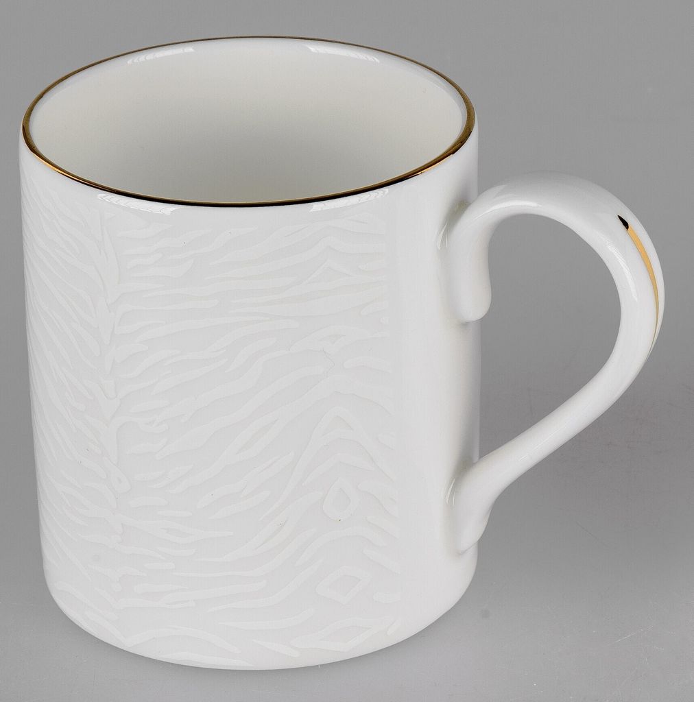 Becher, Tasse LARCH TIGER mit Tigermuster weiß mit Goldrand Keramik Formano WA