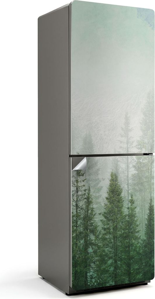 Nebliger Nadelwald – Kühlschrank Aufkleber – Klebefolie Kühlschrank – Kühlschrank Nachbildung – Kühlschrankfolie selbstklebend – Küc...