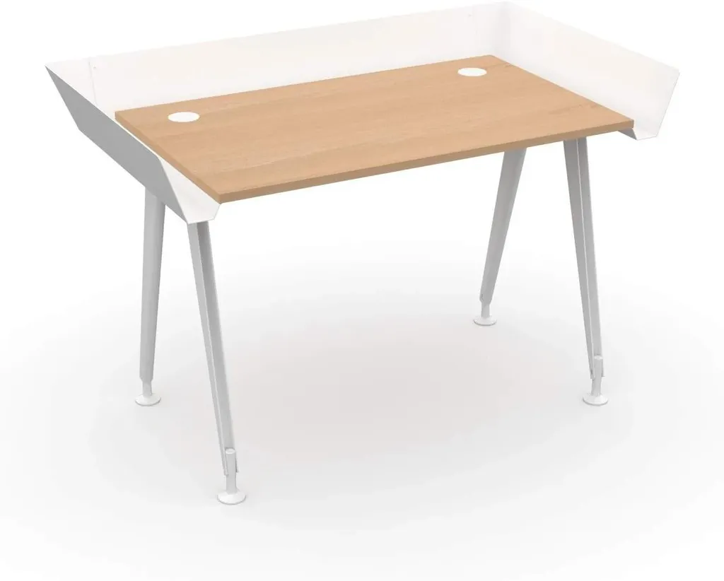 Petit Bureau Télétravail 100x72 cm - Table Réglable Blanc et Hêtre