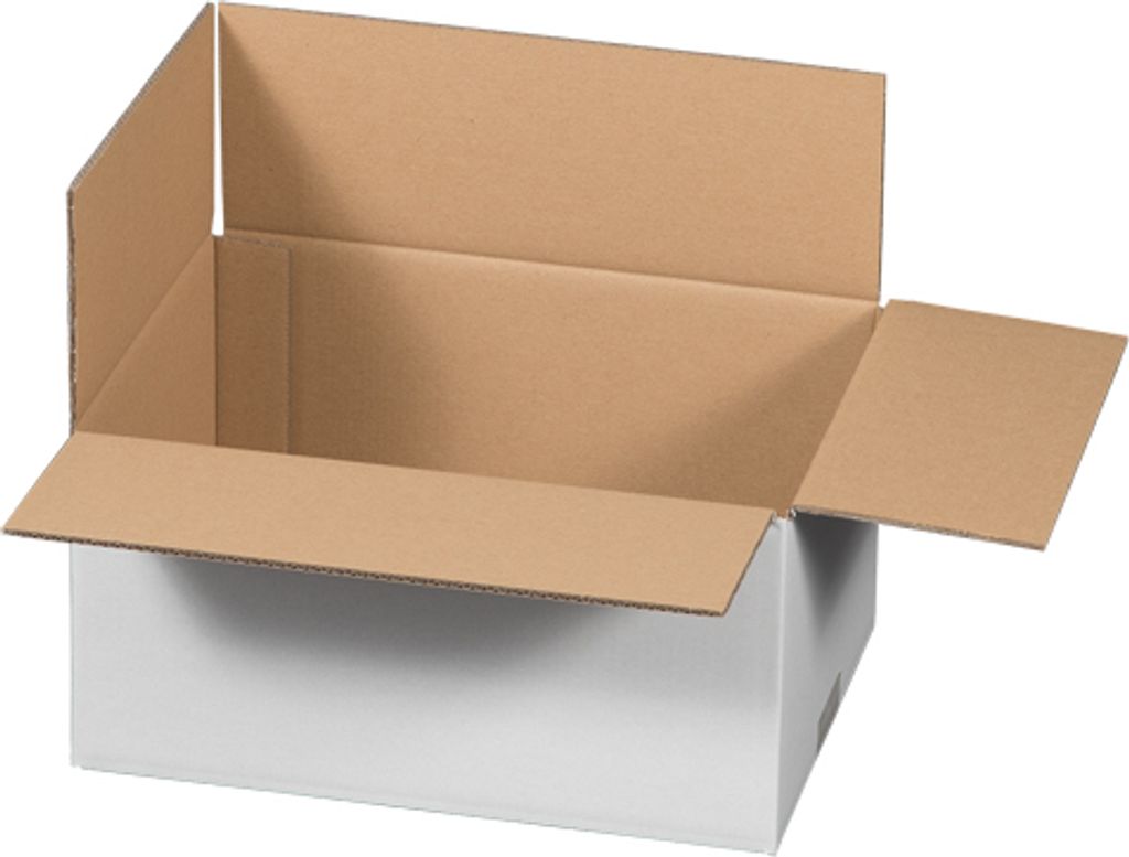 An empty, open cardboard box.