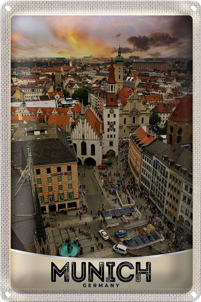 Blechschild Reise 20x30cm Aussblick auf München Deutschland