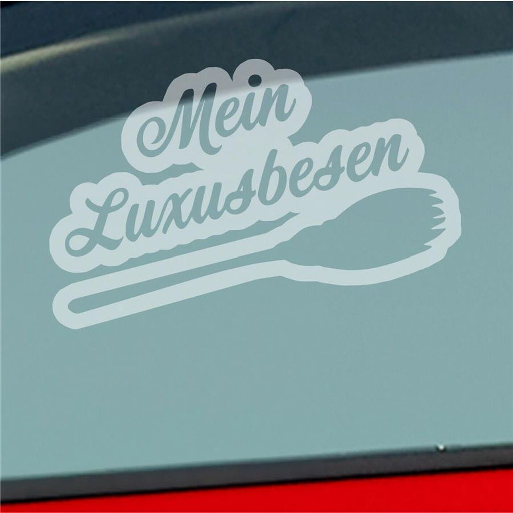 Auto Aufkleber Mein Luxusbesen Hexe fliegen Besen 16,5x10 cm Milchglas Sticker Heckscheibenaufkleber