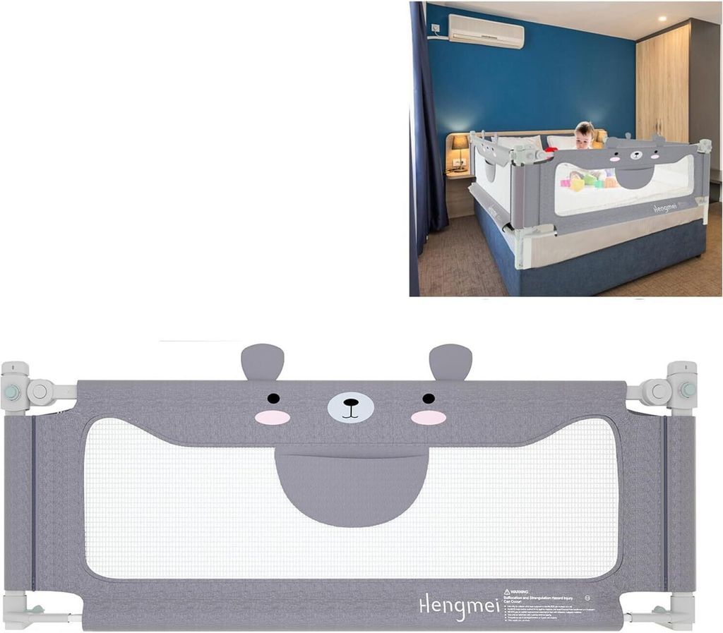 VA-Cerulean Bettgitter Bettschutzgitter Kinderbettgitter 150cm Babybettgitter Rausfallschutz höhenverstellbar für Babys und Kinder (Kleiner Bär)