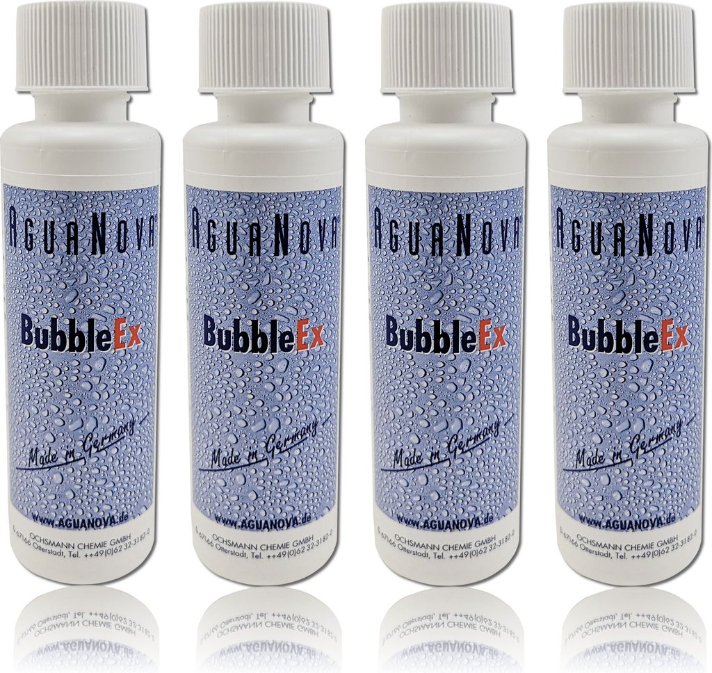 Four bottles of 'BubbleEx' cleaning solution by AGUANOV