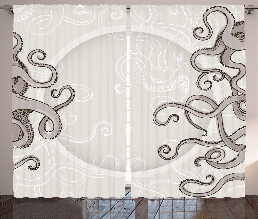 ABAKUHAUS Krake Rustikaler Vorhang, Fisch-Krake Rundschreiben, Wohnzimmer Universalband Gardinen mit Schlaufen und Haken, 280 x 225 cm, Taupe Sand