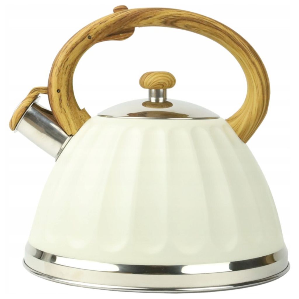 Karl Hausmann Edelstahl Flötenkessel 3 L Wasserkocher Pfeifkessel Aurora Wasserkessel für den Herd Cremig