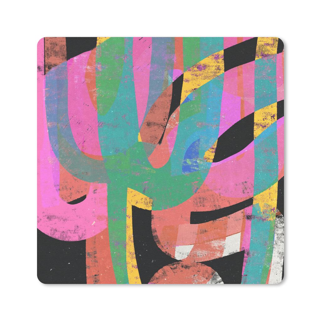 MuchoWow Mauspad Mousepad Abstrakt - Farben - Rosa - Grün - Kunst 30x30 cm - Mousepads - Maus Mat - Pad - Mausunterlage - Gaming