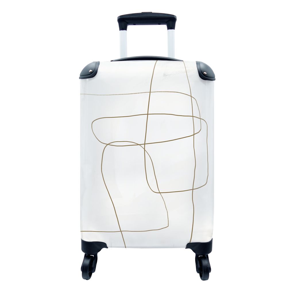 MuchoWow Koffer Handgepäck Trolley Rollkoffer Kleine Reisekoffer mit 4 Rollen - Braun - Weiß - Minimalismus - Abstrakt - Cabin Size < 55x40x23 ...