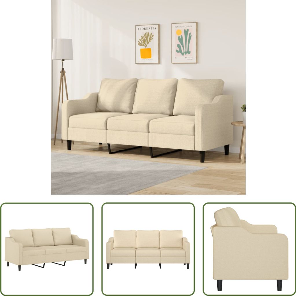 The Living Store 3-Sitzer-Sofa Creme 180 cm Stoff