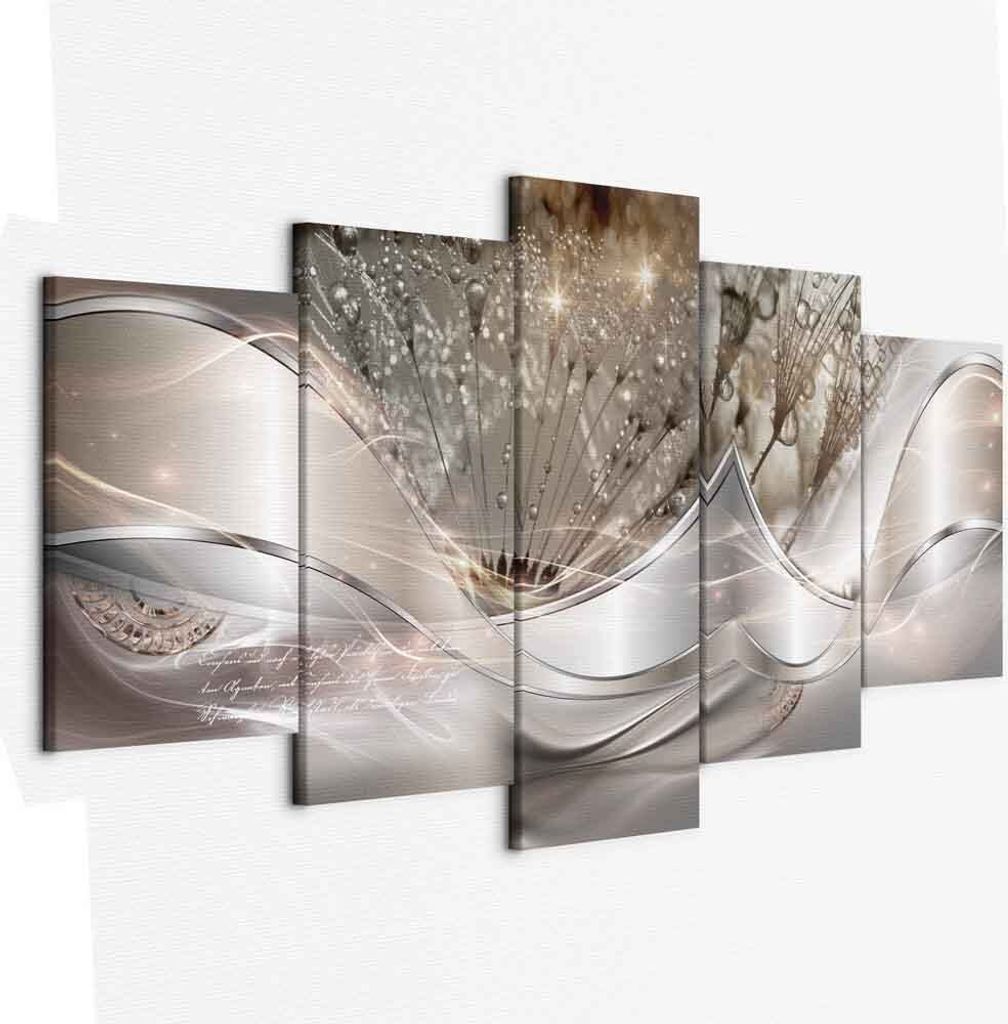 Italienischer Leinwand Leinwandbild - Modern Dandelions (5 Parts) Beige Wide 225x100 cm Abstrakt a-C-0088-b-n
