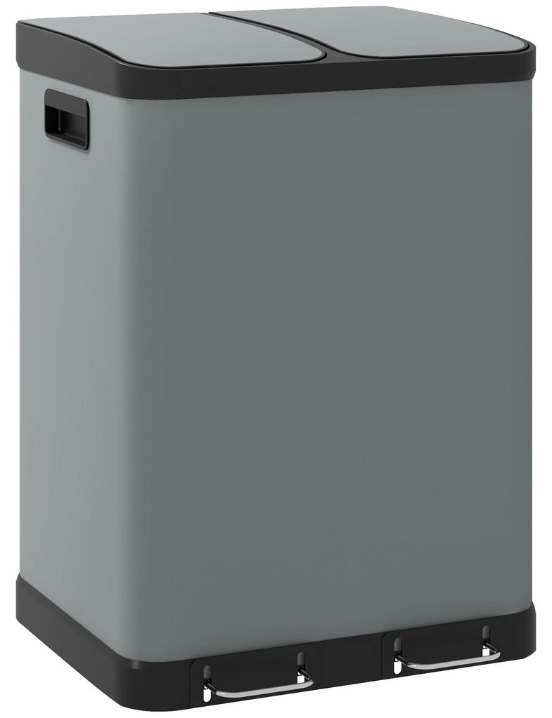 Doppelfach-Mš¹lleimer, 2 x 30L, fingerabdruckresistent, Pedal, herausnehmbare Inneneimer, Grau