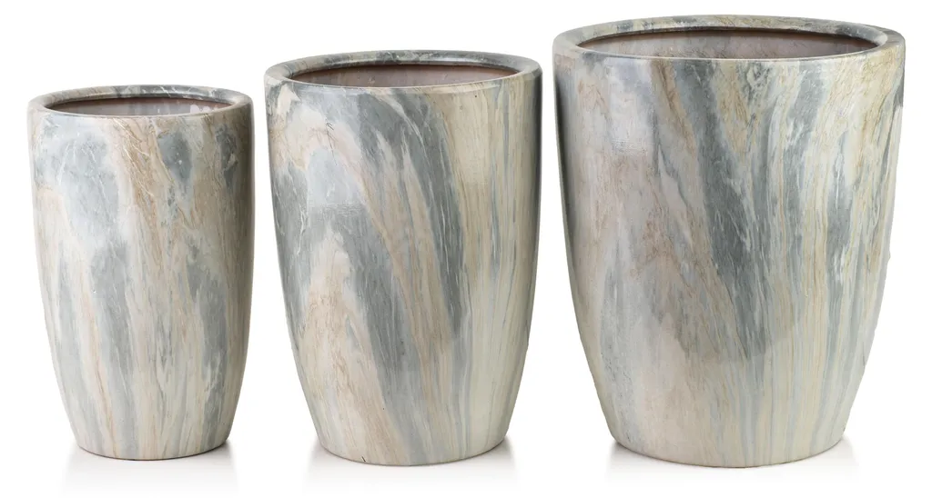 Lot de 3 cache-pots Mondex Neva Marble XL/L/M en céramique aspect marbre