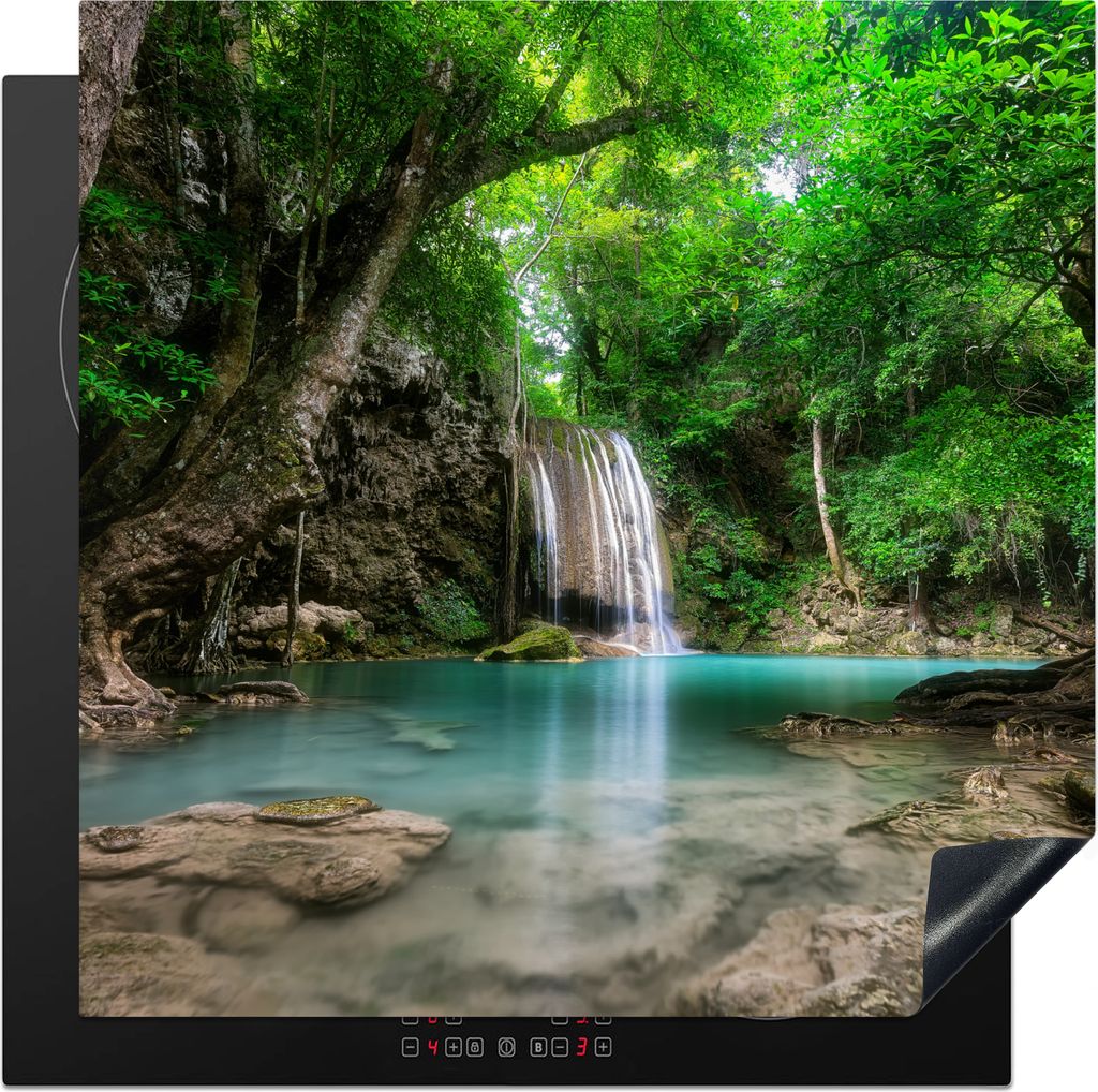 KitchenYeah Herdabdeckplatte Dschungel - Wasserfall - Pflanzen - Wasser - Natur , 78x78cm, Küche Deko, Glaskeramikfeld Herdabdeckung, Abdeckplat...