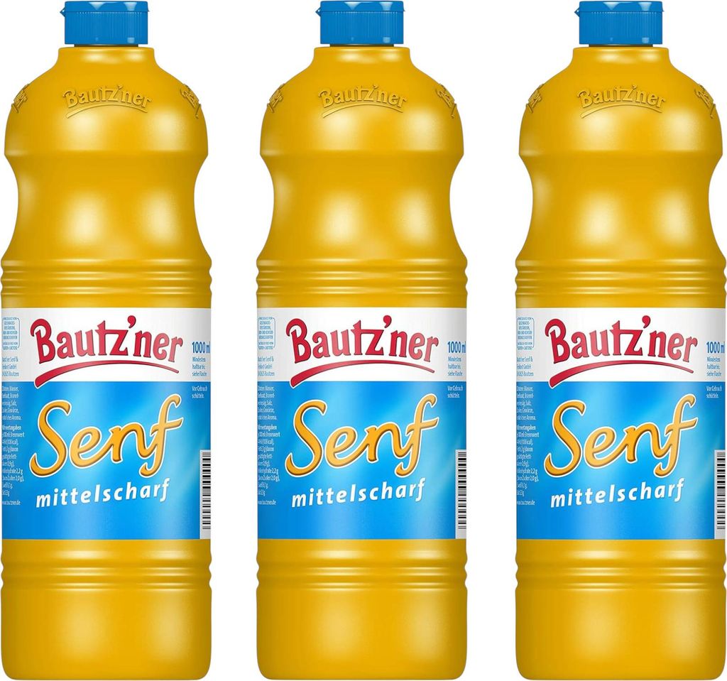 3x Bautz'ner Senf Mittelscharf 1000 ml Squeezeflasche Produktbild 
