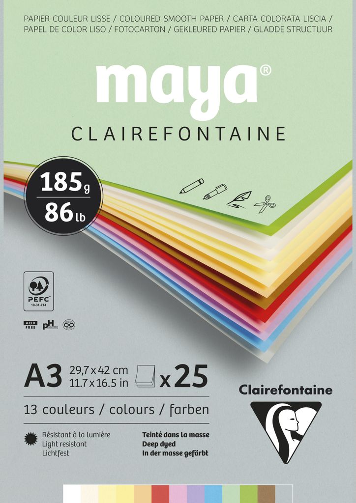 Clairefontaine 3x Block Maya 25 Blatt A3 185g Sortierung Pastell 975335C