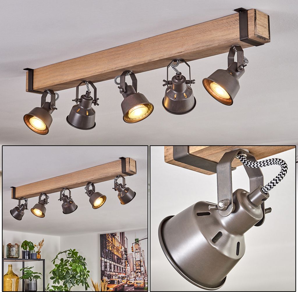 Villanuova Deckenlampe aus Metall/Holz in Grau/Naturfarben