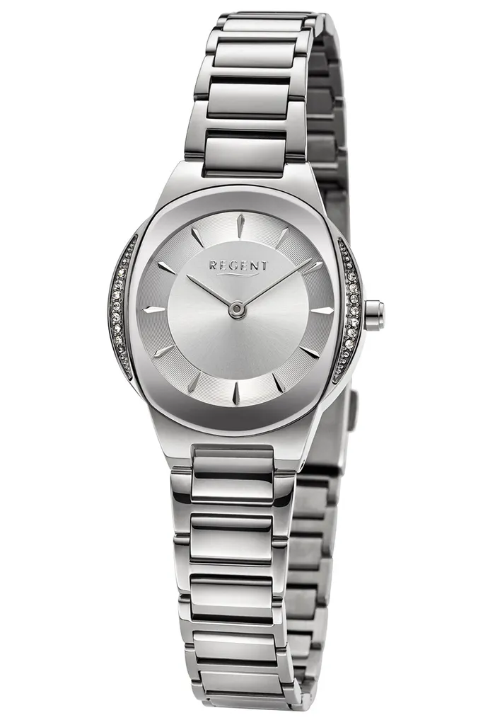 Regent F-1488 Montre Femme en Cuir Noir et Boîtier Acier Haute Qualité