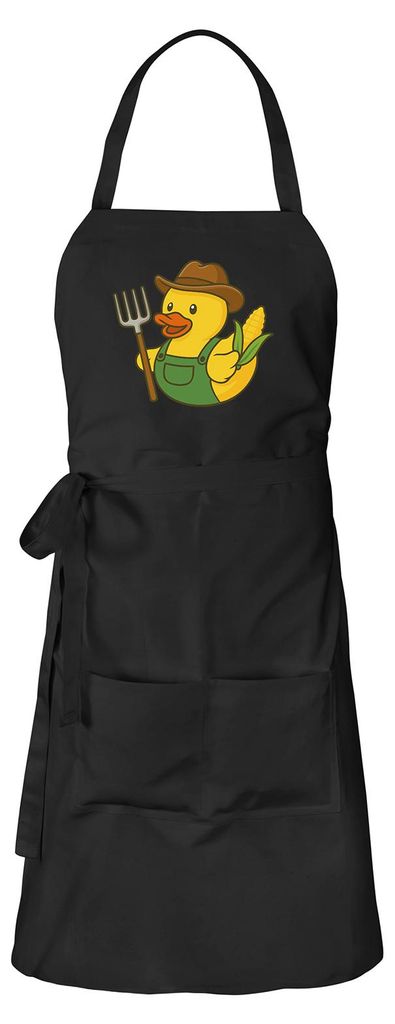 Huuraa Schürze Quietscheente Landwirtschaft Comic Gummiente Schwarz mit Taschen Baumwolle Kochschürze Geschenkidee