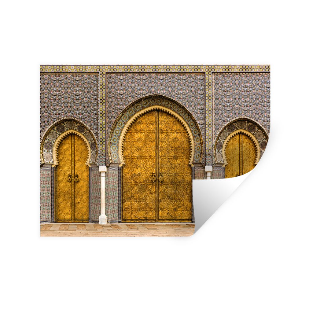 MuchoWow Wandtattoo Wandsticker Wandaufkleber Türen - Architektur - Gold - Muster 120x90 cm Selbstklebend und Repositionierbar - Aufkleber