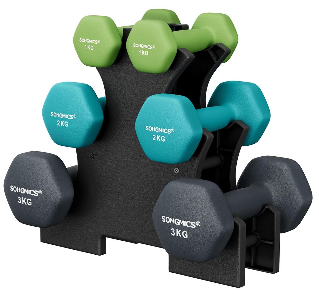 Hantelset - Hexagon Neopren Kurzhanteln 12 kg - Für Frauen - Krafttraining - Armtraining - Mehrfarbig