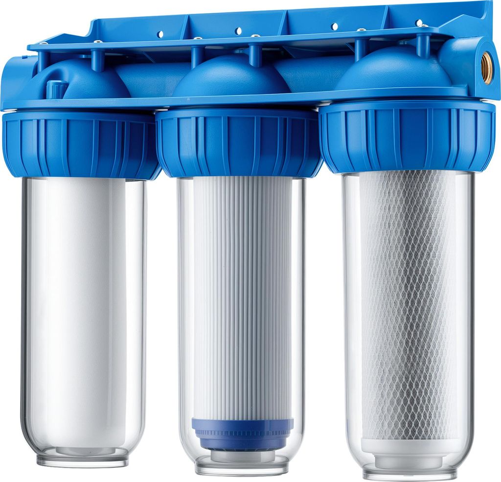 Naturewater NW-BR10B4 3 Stufen Wasserfilter, 5 μ, 20,67 mm (1/2"), Ø60 mm PP Kartusche, Filter Wandhalterung, Filterschlüssel, Sedimentfilter Ak...