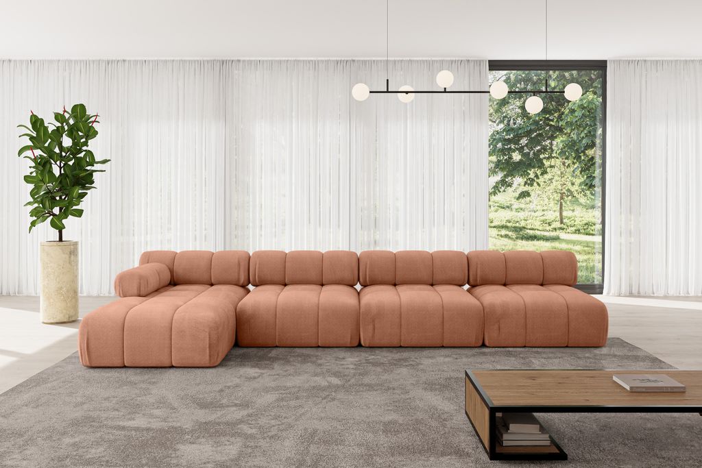ALTDECOR Modulares Sofa Ecksofa in L-Form - Razon-L3 - 380x160x70 cm Apricot Corner modular Sofa Eckcouch Couch Wohnlandschaft Cauchsofa Polstersofa