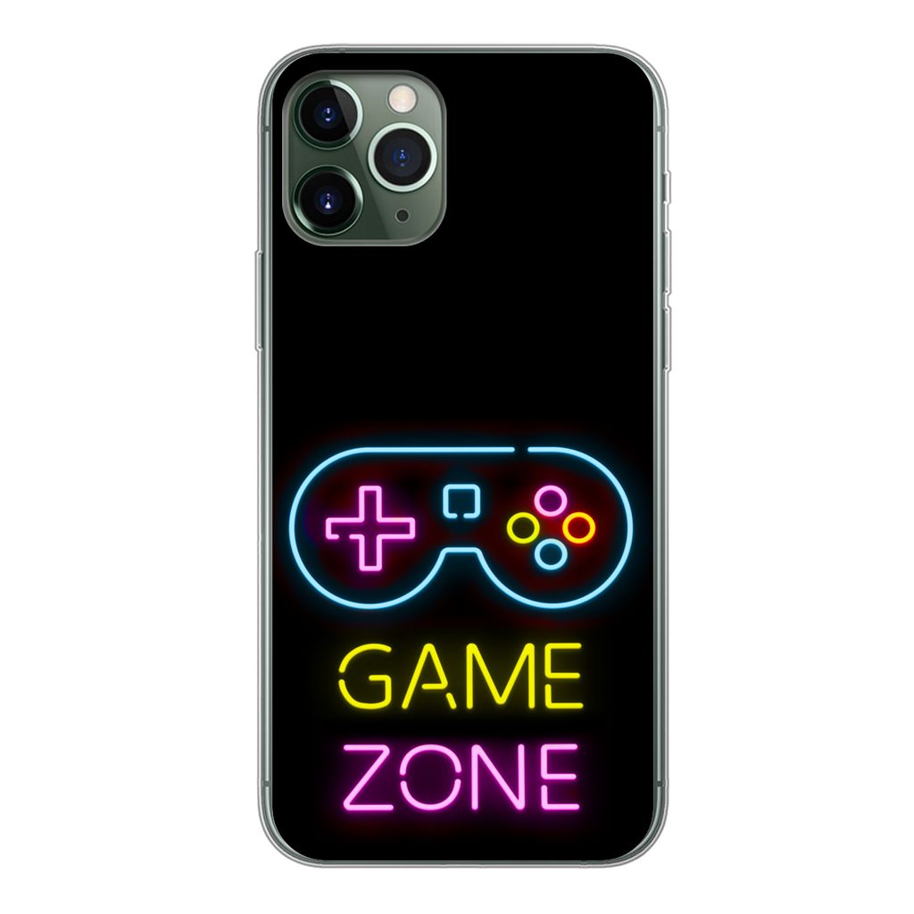MuchoWow Handyhülle Schutzhülle Hülle für iPhone 11 Pro Controller - Spiel - Neon - Schwarz - Zitate - Spielzone Silikon Softcase Handy Hüll...