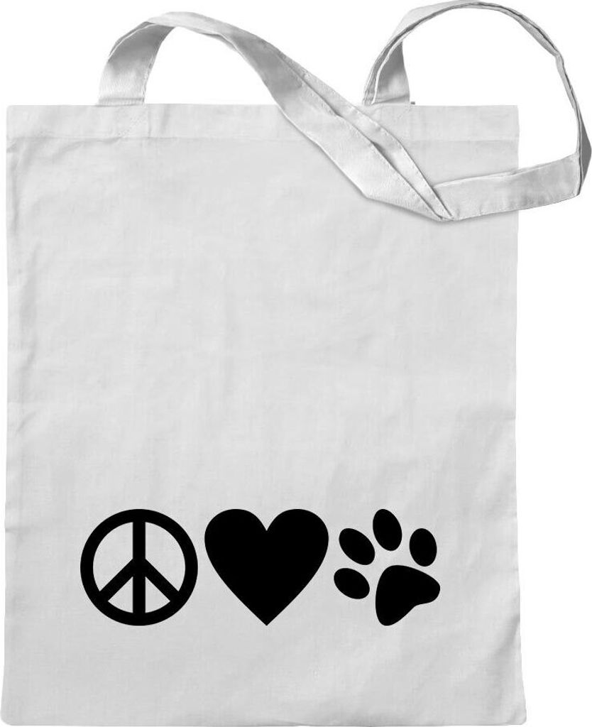 Kiwistar - Baumwolltasche - weiss - Peace Love Animals - Tragetasche Stoffbeutel Umhängetasche Langer Henkel
