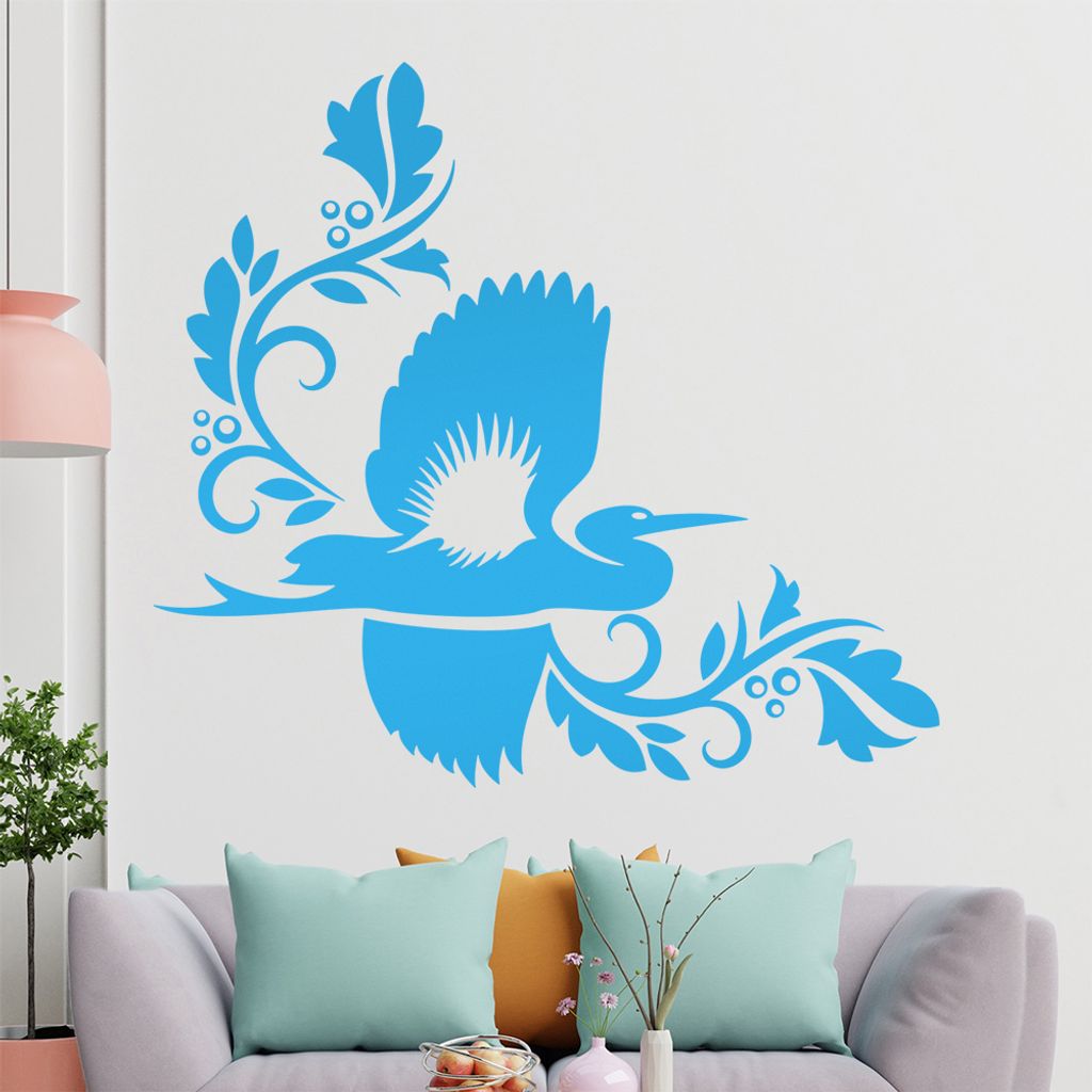 Tribal Reiher Ranke Wandtattoo in 6 Größen - Wandaufkleber Wall Sticker - Dekoration, Küche, Wohnzimmer, Schlafzimmer, Badezimmer