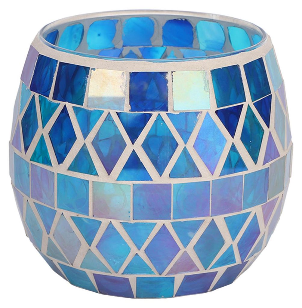 Lila blauer Mosaik-Kerzenhalter aus Glas, romantischer DIY-Duftbecher-Teelichtständer für das Wohnzimmer