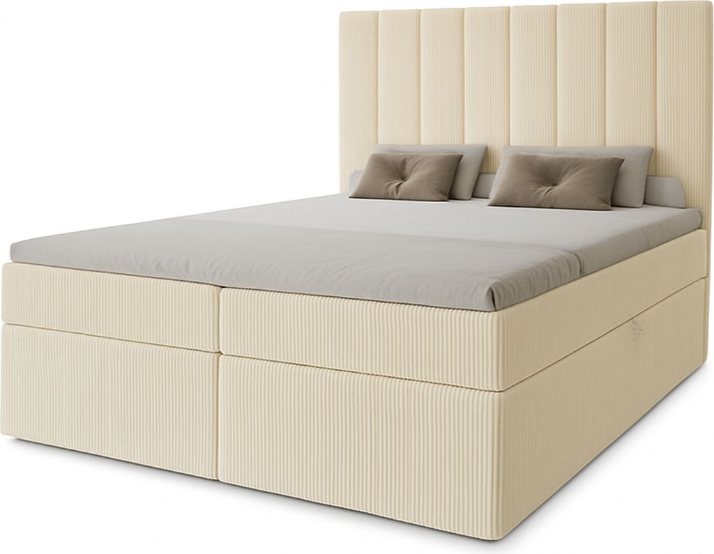 Boxspringbett Nero mit 2 Bettkästen, 120x200, Farbe: Hellbraun, Cordstoff, Doppelbett mit Bonell-Matratze