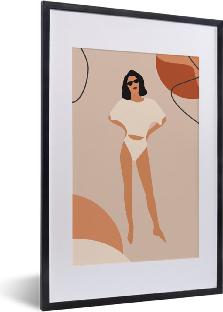 MuchoWow Gerahmtes Poster Sommer - Frau - Pastell 40x60 cm - Poster mit Schwarzem Bilderrahmen Wandposter Rahmen Foto Bilder - Poster in Rahmen