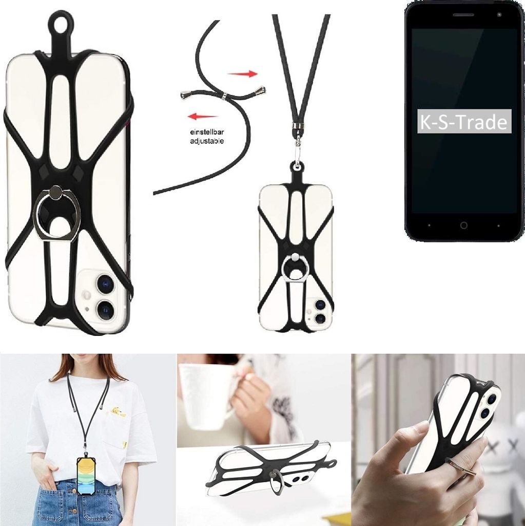 K-S-Trade 3in1 Handykette Handyband Handykordel Halsband Smartphone-Ring Handy-Ring kompatibel mit ZTE Blade L7A Fingerhalterung Handyring