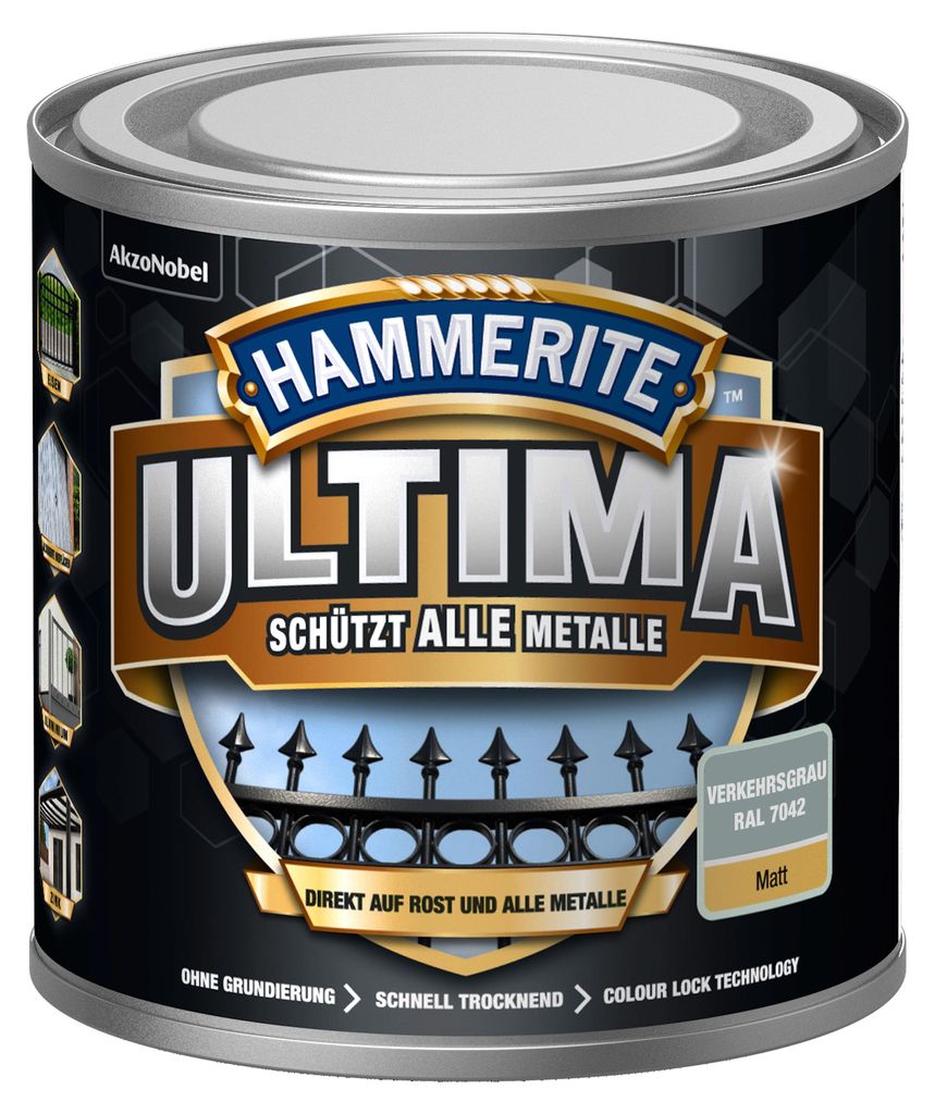 Hammerite Metall-Schutzlack ULTIMA Matt 250ml | Verkehrsgrau RAL704