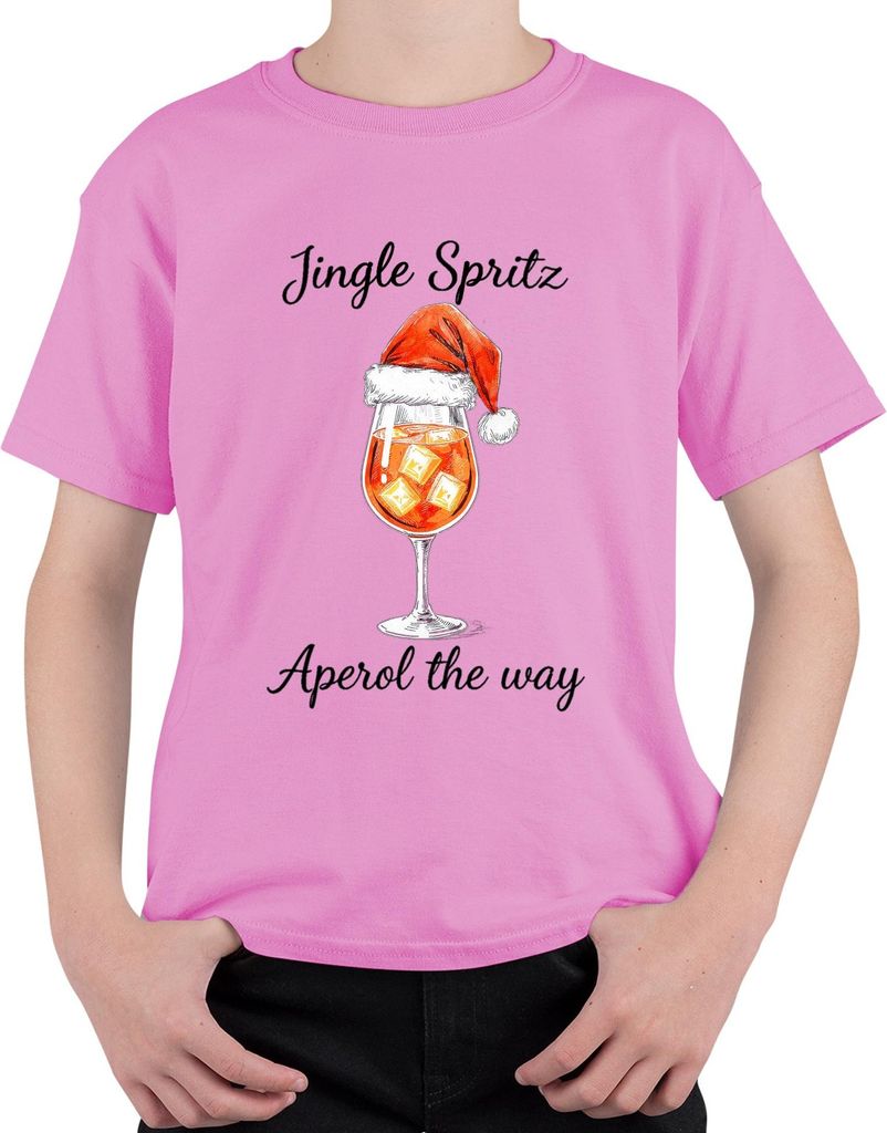 Jingle Spritz Aperol the way Weihnachten Cocktail Geschenkidee Uni Kinder T-Shirt, Pink, 116