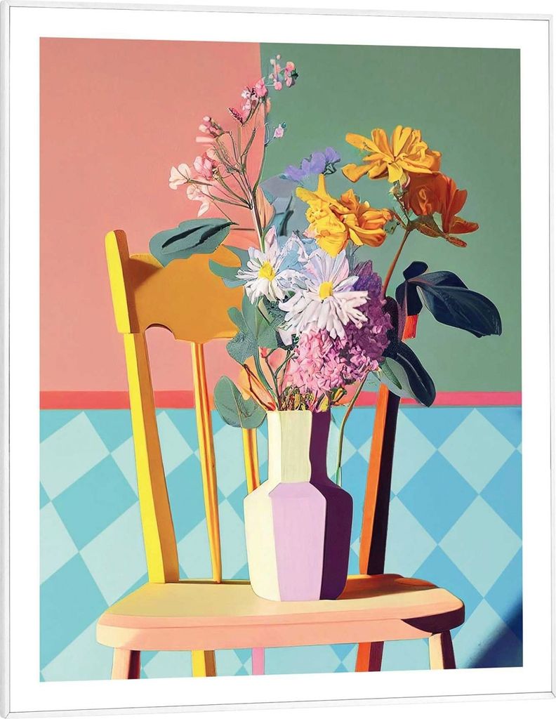 Wandbild - 40 x 50 cm - Mehrfarbig - Checkers Floral Chair