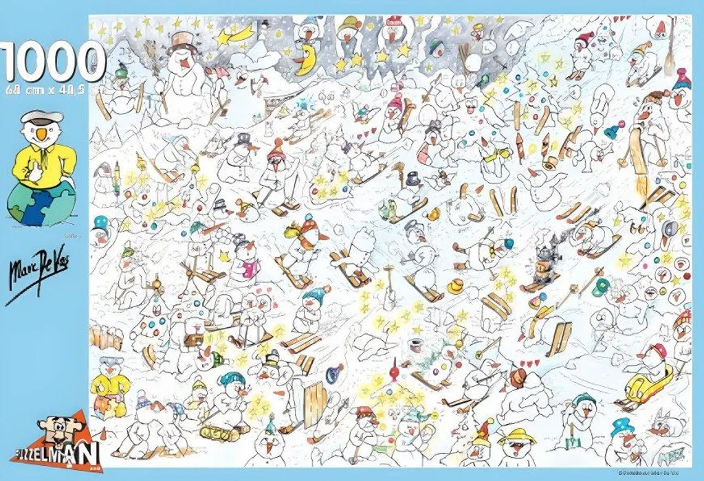 Puzzle 1000 pièces anti-stress Marc De Vos Bonhommes de neige Hiver