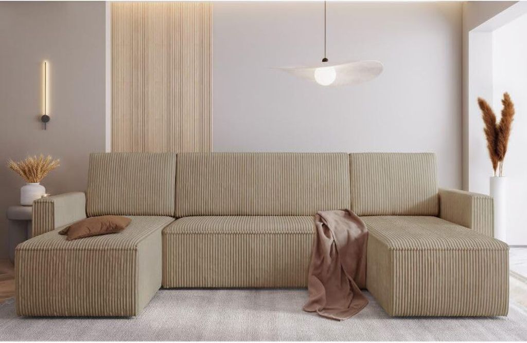 MODERNO Ecksofa mit Schlaffunktion und Bettkasten MIMIR U, Wohnlandschaft U Form, Braun